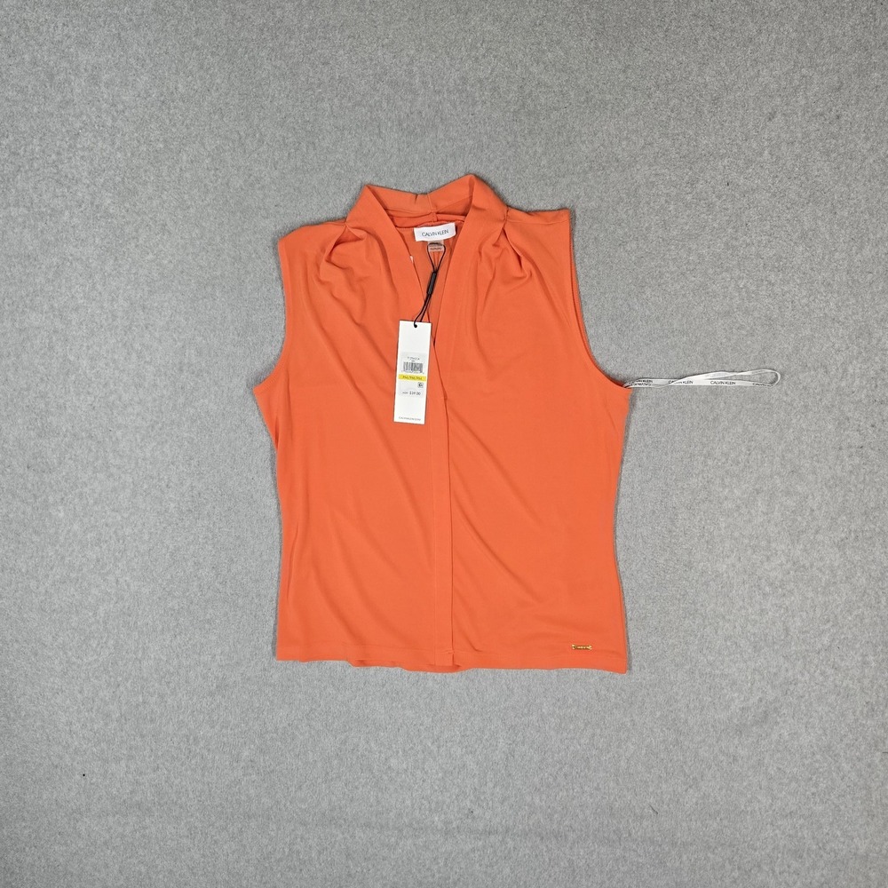 Calvin Klein Women Blouse PM Orange Suit Petite Zipper V-Neck Zip Front NWT